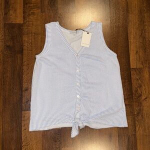 Green Envelope Los Angeles Light Blue & White PinStripe Button-Down Tie Blouse L